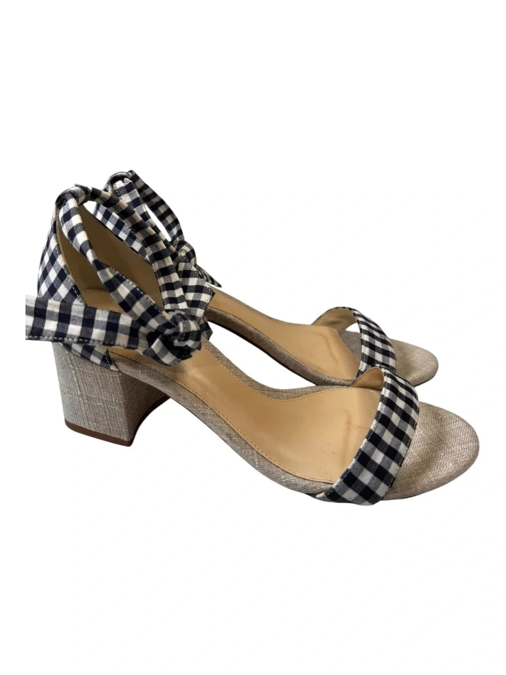 Alexandre Birman Gingham Ankle Tie Clarita Mid Block Heel Sandals Size 37/US 7